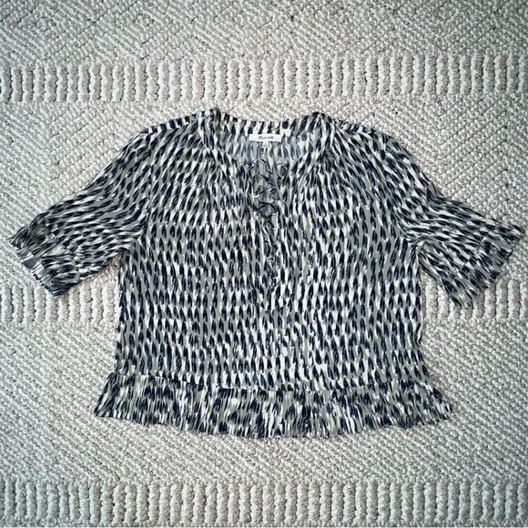 Madewell Sunpleat Lace-Up Top w/Painted Feathers - Sz S - Picture 10 of 16